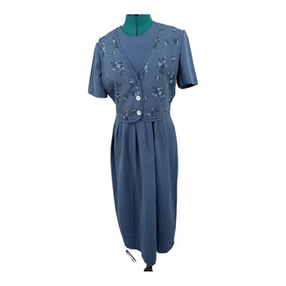 Vintage Miss Dorby Petite Short Sleeve Blue Dress - Picture 2 of 7